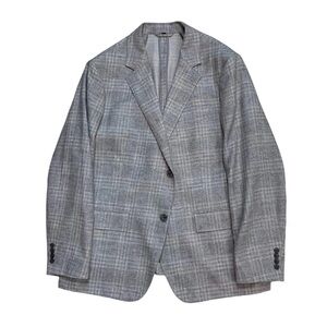 Bonobos X Marlane Prominent Fit Natural Grey Windowpane Blazer 48L Wool/linen